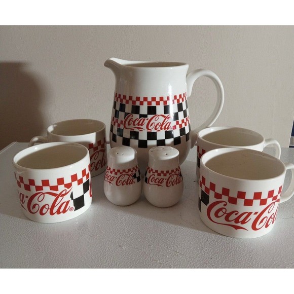 Lots of unique items! Check out this Coca-Cola dish set!! 1997 Diner Style Coca-Cola 7 Piece Stoneware Serving Set